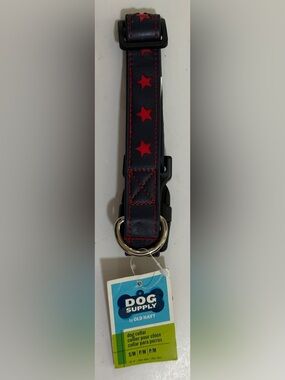 Old Navy Black Dog Collar Blue with Red Stars, Size S/M